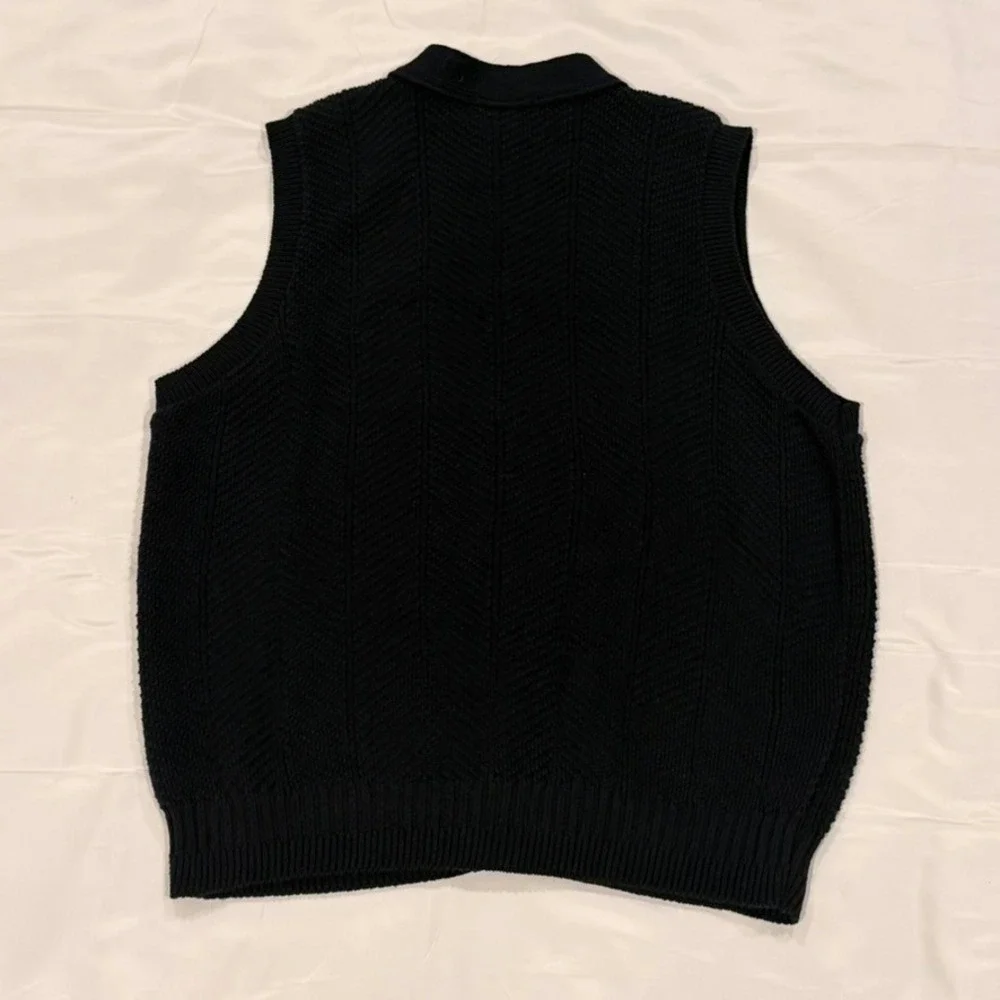 J.G. Brown Cardigan Vest Men M Navy Blue Cotton Knit Grandpacore Made in USA